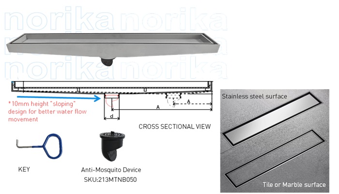 Stainless Steel Decorative Linear Shower Drain (For Marble or Tile)